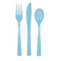 18 Pack Powder Blue Assorted Reusable Cutlery - 6 Knives 6 Forks 6 Spoons- main image