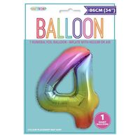 Rainbow Number 4 Foil Balloon 86cm- main image
