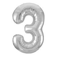 Silver 3 Number Foil Balloon 86cm- main image