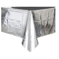 Metallic Silver Plastic Tablecover Rectangle 137cm x 274cm- main image