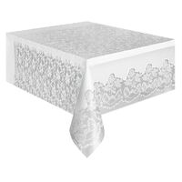 White Lace Plastic Tablecover Rectangle 137cm x 274cm- main image