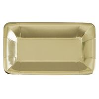 Gold Foil Rectangle Appetizer Paper Plates 8 Pack 23cm- main image
