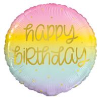 45cm Pastel Rainbow With Gold Happy Birthday Foil Balloon- main image