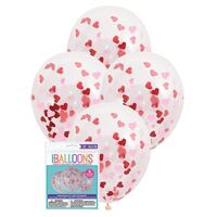 40cm Clear Balloons Prefilled With Pink And Red Heart Shaped Tissue Confetti 5 Pack- main image