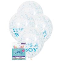 30cm It's A Boy Clear Balloons With Blue Confetti 6 Pack- main image