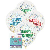 30cm Happy Birthday Clear Balloons With Bright Confetti 6 Pack- main image