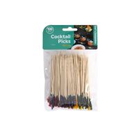 100 Pack Cocktail Bamboo Picks with Colour Tips 10cm- main image