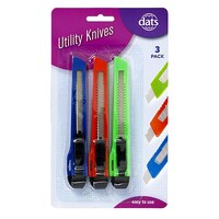 Utility Safety Knife 3 Pack Mixed Colours- main image
