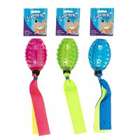 Dog Toy Squeaky Oval TPR Ball 30cm w Ribbons 3 Asst Cols- main image