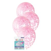40cm Clear Balloons Prefilled With Lovely Pink Heart Shaped Confetti 5 Pack- main image
