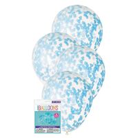 40cm Clear Balloons Prefilled with Powder Blue Heart Shaped Confetti 5 Pack- main image