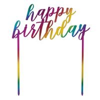 Rainbow Metallic Plastic Birthday Cake Topper- main image