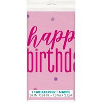 Pink Happy Birthday Printed Tablecover 137cm x 213cm- main image