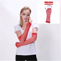 Fishnet Gloves Long Red- main image