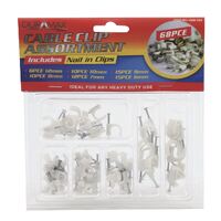 Round 68pc White Cable Clips with Fixing Nails - 6 7 8 9 10 12 mm- main image