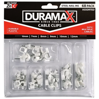 Round 68pc White Cable Clips with Fixing Nails - 6 7 8 9 10 12 mm- main image