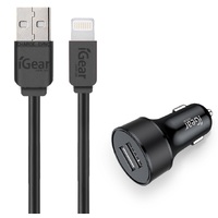 iGear Dual USB Car Charger with iPhone Cable Black- main image
