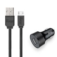 iGear Dual USB Car Charger with Micro USB Charging Cable Black- main image