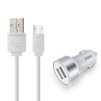 iGear Dual USB Car Charger with Micro USB Charging Cable White- main image