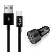 iGear Dual USB Car Charger with Type C USB 2.0 Charging Cable Black- main image