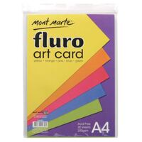 Mont Marte Fluro Art Card Pack 5 Colours - A4 230gsm 30pc- main image