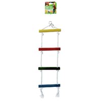 Four Step Level Coloured Wooden Bird Rope Ladder Hanging Toy- main image