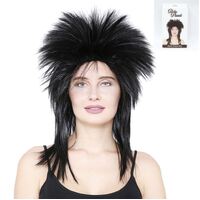 1980s Glam Rocker Punk Chick Style Black Wig- main image