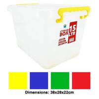 HEAVY DUTY UTILITY STORAGE BINS 15L Stackable Plastic Storage Tub Container Clear With Durable Clip on Lid- main image