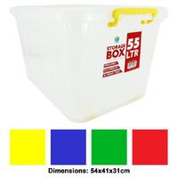 HEAVY DUTY UTILITY STORAGE BINS 55L Stackable Plastic Storage Tub Container Clear With Durable Clip on Lid- main image