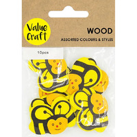 Wooden Bees Yellow/Black 10pcs- main image