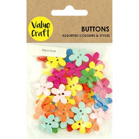 Buttons MDF Wooden 40 Pack - Flowers Multi Colours- main image