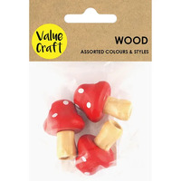 Craft Wood 4cm Red Mushrooms Red 3 Pack- main image