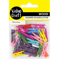 Craft Wooden Pegs 2.5cm Assorted Colours 40 Pack- main image