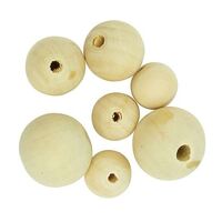 Assorted Round MDF Wood Beads Natural 10pcs- main image