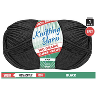 Knitting Yarn 100% Acrylic 8ply 100g Black- main image