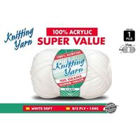 Knitting Yarn 100% Acrylic 8ply 100g White- main image