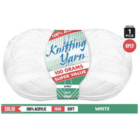 Knitting Yarn 100% Acrylic 8ply 100g White- main image