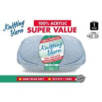 Knitting Yarn 100% Acrylic 8ply 100g Baby Blue- main image