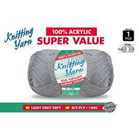 Knitting Yarn 100% Acrylic 8ply 100g Light Grey- main image