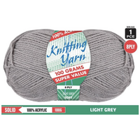 Knitting Yarn 100% Acrylic 8ply 100g Light Grey- main image