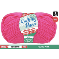 Knitting Yarn 100% Acrylic 8ply 100g Fluro Pink- main image
