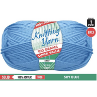 Knitting Yarn 100% Acrylic 8ply 100g Sky Blue- main image
