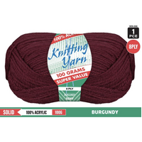 Knitting Yarn 100% Acrylic 8ply 100g Burgundy- main image