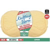 Knitting Yarn 100% Acrylic 8ply 100g Lemon- main image