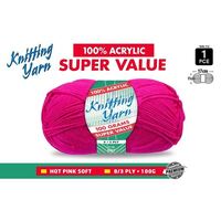 Knitting Yarn 100% Acrylic 8ply 100g Hot Pink- main image