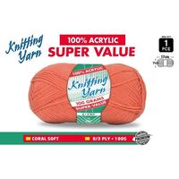 Knitting Yarn 100% Acrylic 8ply 100g Coral- main image