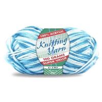 Knitting Yarn 100% Acrylic 8ply 100g Multi Colour Mix Blue White- main image