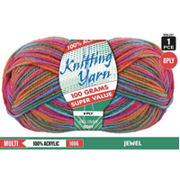 Knitting Yarn 100% Acrylic 8ply 100g Jewel Colour Mix- main image