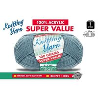 Knitting Yarn 100% Acrylic 8ply 100g Marvel Soft Blue- main image