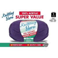 Knitting Yarn 100% Acrylic 8ply 100g Purple Soft- main image